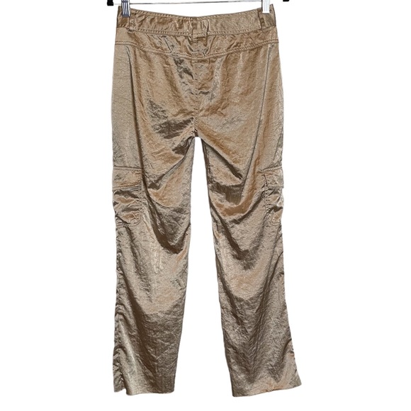 Y2K Satin Champagne Straight Leg Cargo Pants Sz 3 - Picture 2 of 11
